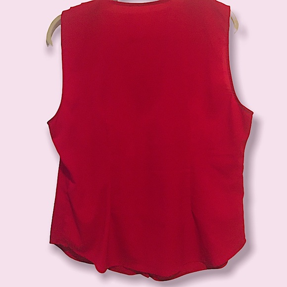 Red V-Neck Button Down Ruffle Collar Classy Top - Picture 4 of 4